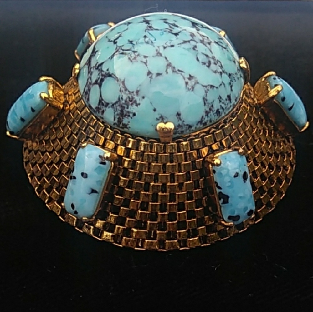 RARE 1963 Christian Dior Domed Blue Stone Brooch - Picture 8 of 8